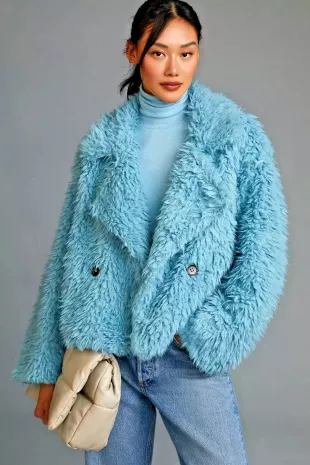 Faux Fur Shag Double Breasted Oversized Teddy Jacket Coat