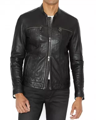 Leather Band Collar Moto Jacket
