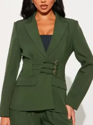 Dana Thomas Beyond The Gates Green Buckle Detail Blazer
