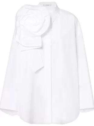 Emily in Paris S05 Lily Collins White Floral-Appliqué Shirt