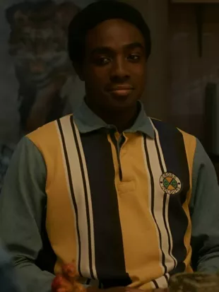 Stranger Things Season 5 Caleb McLaughlin Striped Polo Top