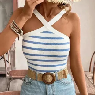 Striped Print Halter Top