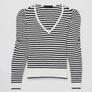 Puff Sleeve V Neck Pullover Sweater