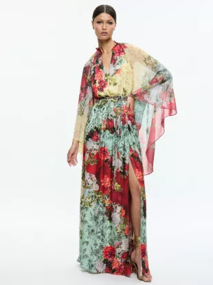 Malinda Chiffon-paneled Floral-print Twill Maxi Dress