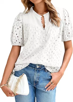Georgia Mae Eyelet Bubble Sleeve Blouse