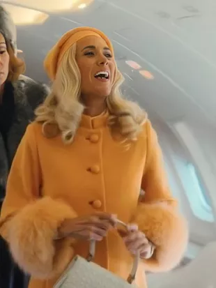 Palm Royale S2 Kristen Wiig Orange Fur Trim Coat
