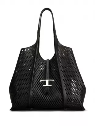 T Timeless Medium Laser Cut Leather Tote Bag