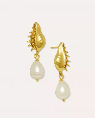 Kai Seashell Pearl Drop Stud Earrings