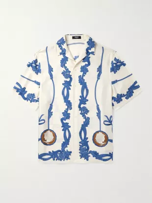 Camp Collar Printed Silk Twill Shirt