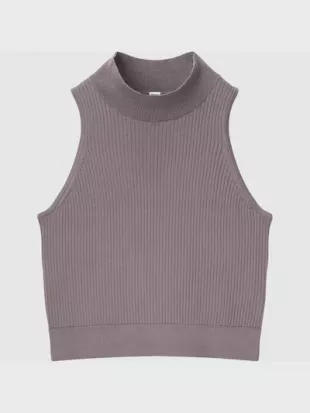 Ribbed Mock Neck Sleeveless Cropped Top