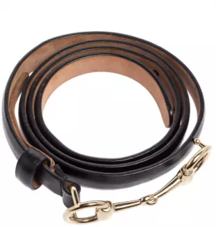 Gucci Black Leather Horsebit Slim Belt 85CM