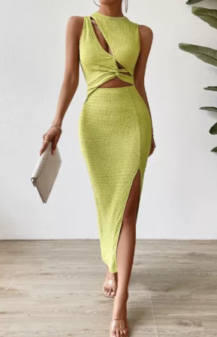 Chiquease Cut Out Twist Front Split Thigh Dress Maxi