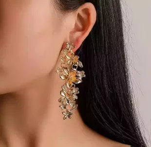 Gold/Silver Flowers Hanging Long Dangle Drop Earrings