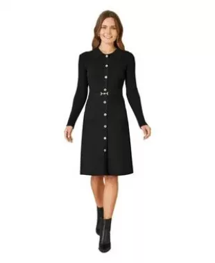 Belted Rib Knit Midi Dress With Pockets