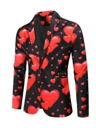 Valentines Day Hearts Print Black Blazer
