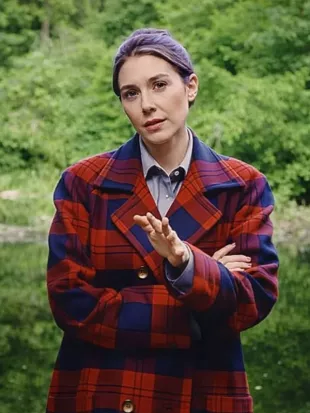 Elizabeth Olsen Eternity 2025 Red Plaid Coat