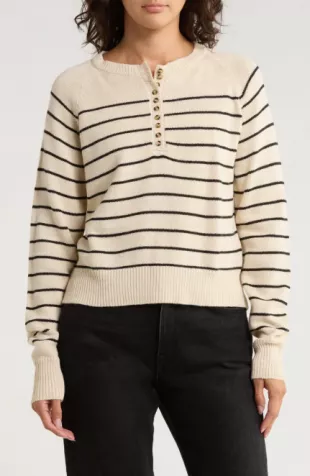 Stripe Cotton Blend Henley Sweater