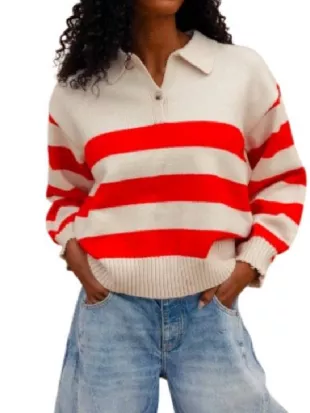 Fixer to Fabulous S07 Jenny Marrs Red & Cream Striped Sweatshirt