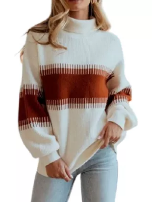 Fixer to Fabulous S07 White & Brown Turtle Neck Sweater