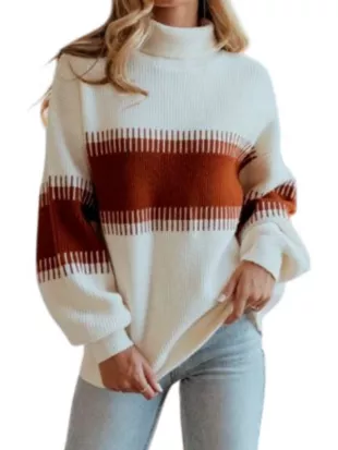Fixer to Fabulous S07 White and Brown Knit Sweater