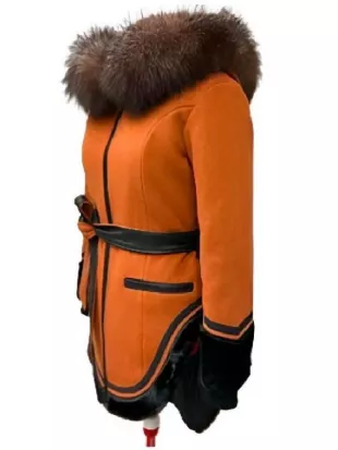 North Of North 2025 Anna Lambe Fur Collar Orange Coat