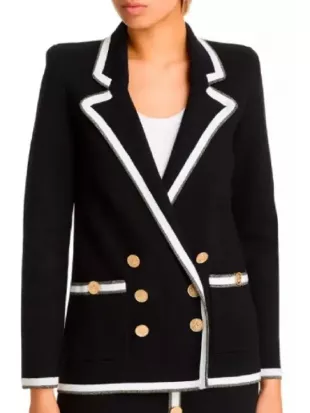 Nikki Newman’s Black and White Contrast Trim Knit Blazer