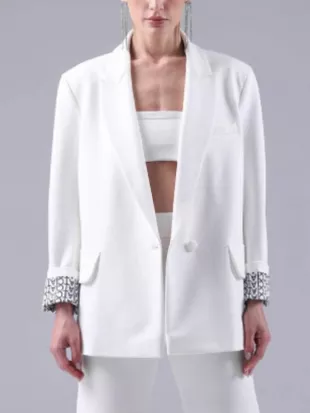 Eva Longoria Celebrity IOU S11 White Blazer with Print Cuff