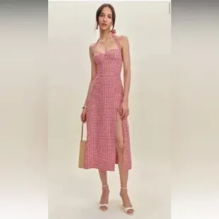 Tala Red Gingham Midi Halter Dress