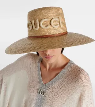 Leather-trimmed Raffia Sun Hat