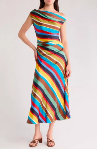 Phare One Shoulder Stretch Silk Midi Dress