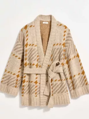 Fixer Upper Colorado Mountain House S1 Joanna Gaines Beige Plaid Wrap Cardigan