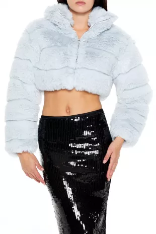 Cropped Faux Fur Zip Up Coat