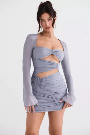 Camille Dove Grey Real Silk Mini Dress