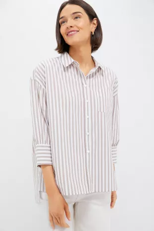 Tan Stripe Adair Boyfriend Shirt