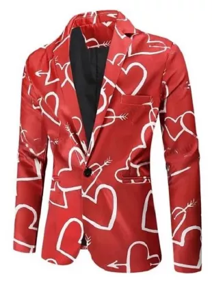 Valentine’s Day Hearts Printed Blazer In Red