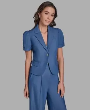 Notch Lapel Short-Sleeve Cropped Jacket