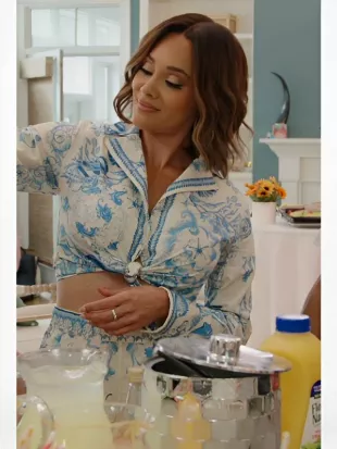 Real Housewives of Potomac S10 Ashley Darby Floral Tie Front Top