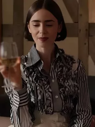 Emily In Paris S5 Emily Cooper Striped Ruffle Shirt