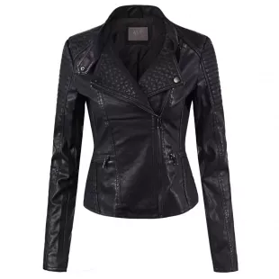 Classic Faux Leather Zip Up Rider Style Moto Biker Jacket Black