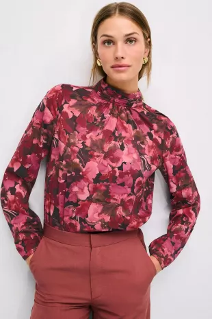 Mock Neck Puff Sleeve Blouse