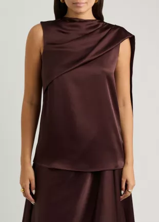 Satin Asymmetric Draped Blouse
