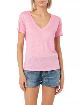 Pink V Neck T Shirt