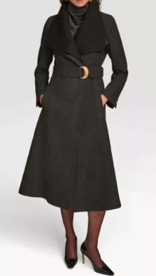 Rib Belted Wool Blend Wrap Coat