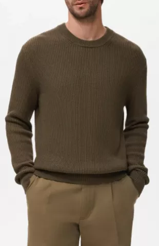 Fine Rib Knit Cotton Crewneck Sweater