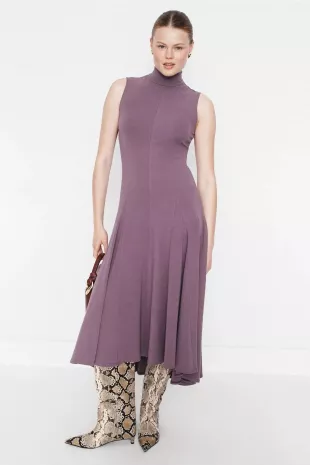 Sleeveless Mock Neck Midi Dress