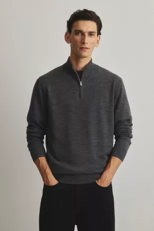 Regular Fit Half Zip Merino Wool Sweater