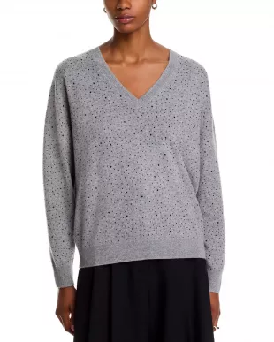 Cashmere V Neck Crystal Sweater