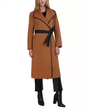 Juliette Wool Blend Belted Wrap Coat in Caramel