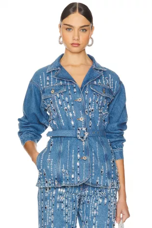 Hand-Beaded Denim Jacket