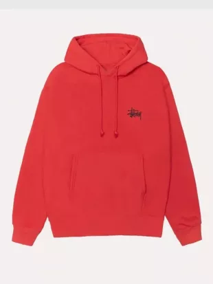 Red Stussy Oversized Pullover Hoodie
